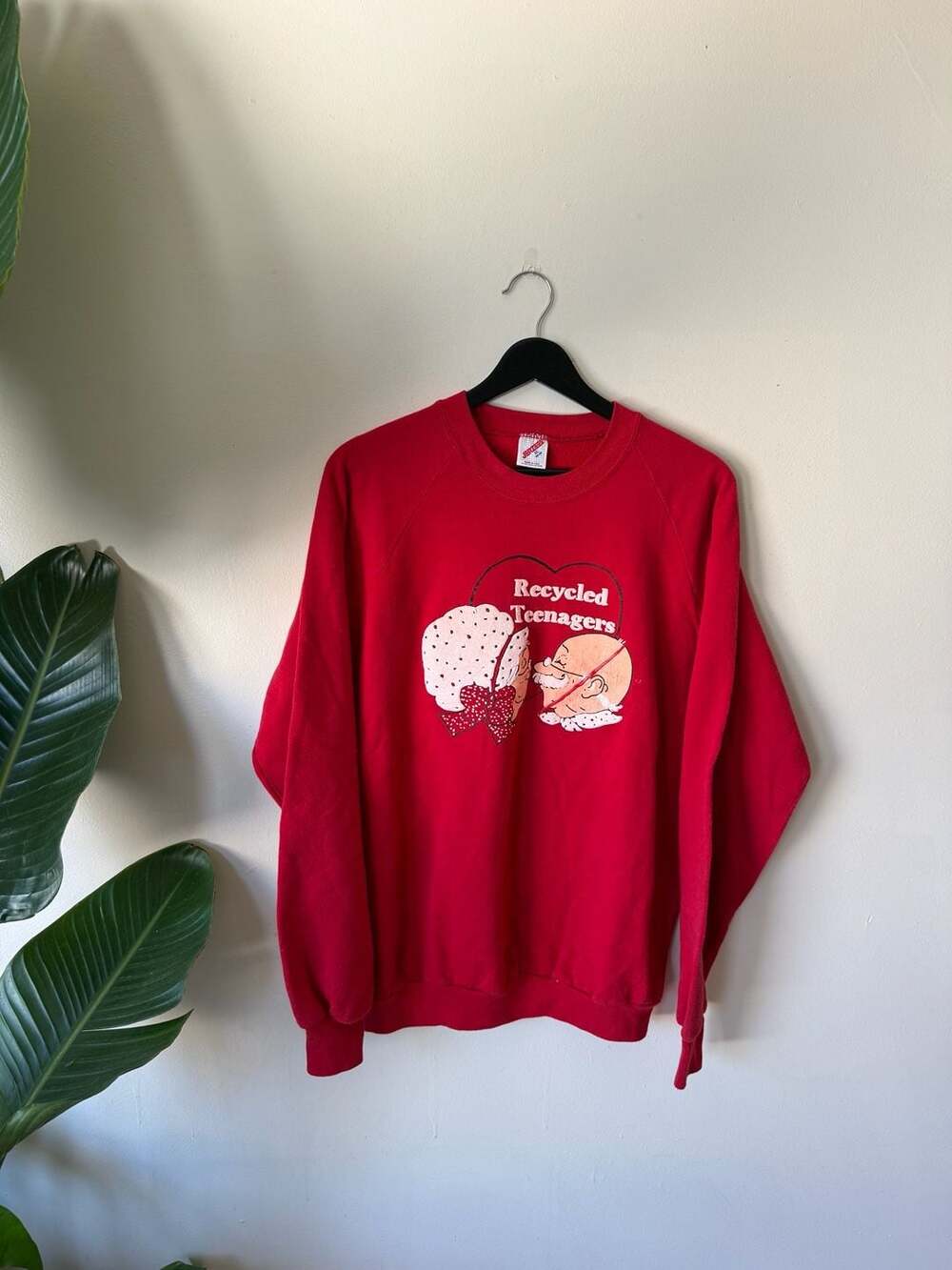 Vintage Jerzees Recycled Teenagers Red Crewneck Sweatshirt Size XL Made in USA